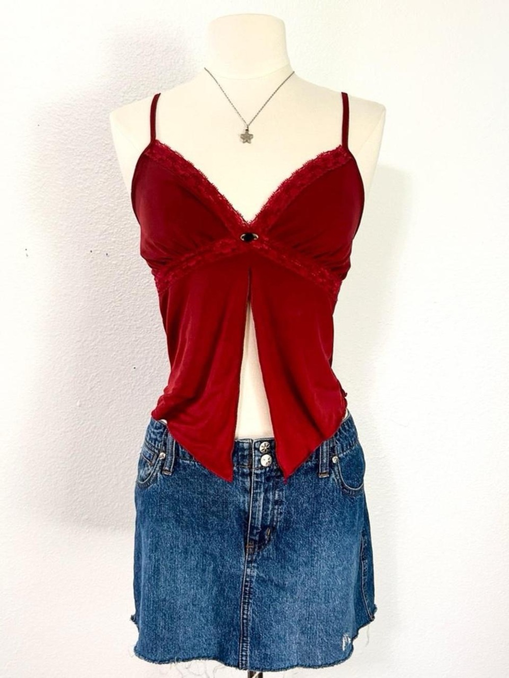Red Lace-Trim Spaghetti Strap Top